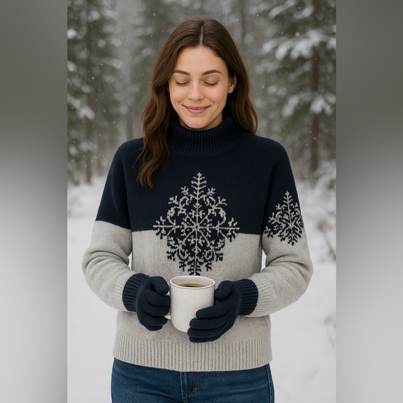 LOFT Black and Cream Turtleneck Sweater - Picture 1 of 5